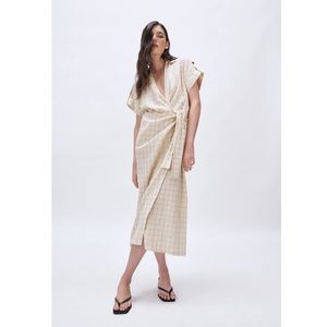 NWT Zara Cotton Checkered Knotted Midi Dress